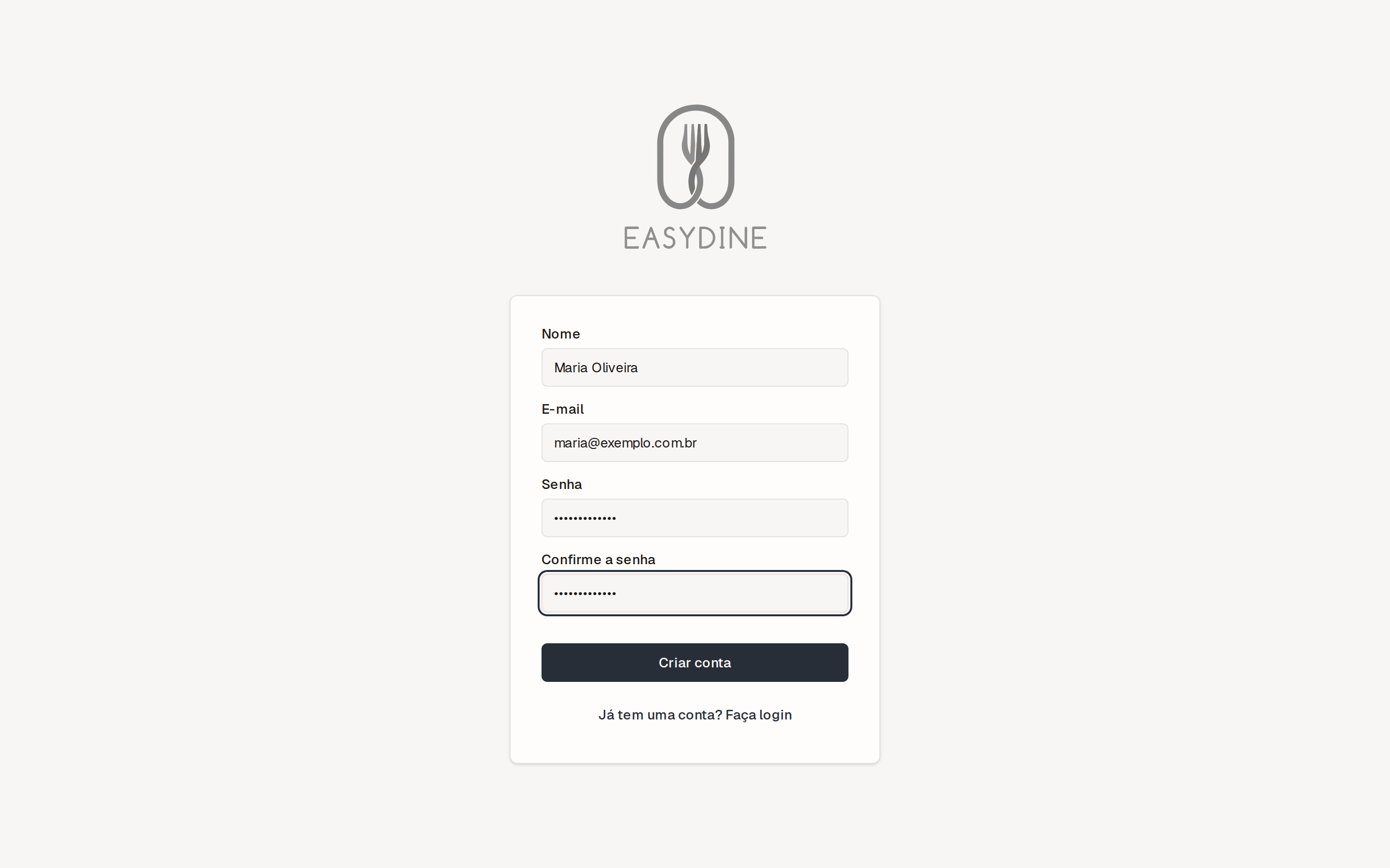 Sign-up page with the name, email and password fields
