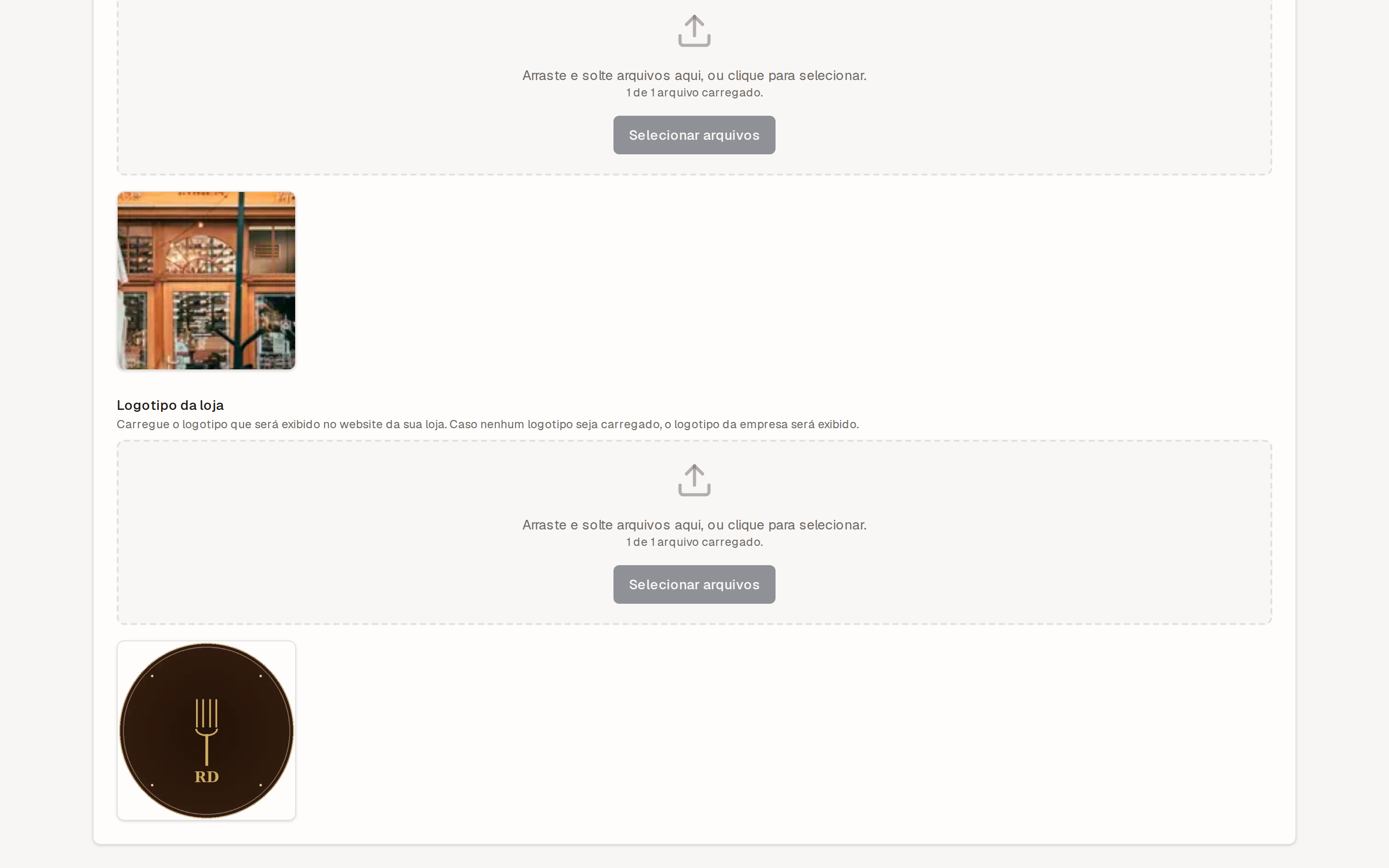 Store → Stores form in the dashboard with the store logo and banner filled in